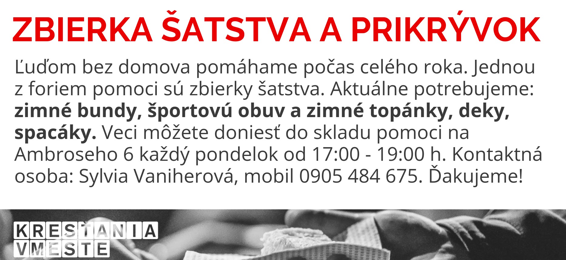 Zbierka šatstva a prikrývok
